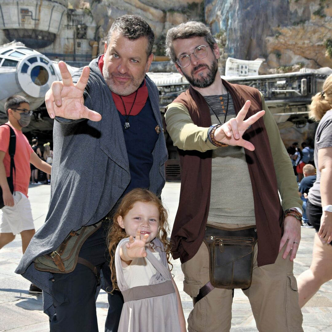 Our family, in front of the Millennium Falcon